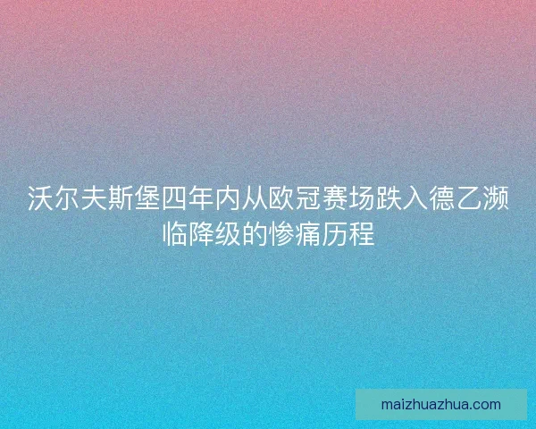 沃尔夫斯堡四年内从欧冠赛场跌入德乙濒临降级的惨痛历程